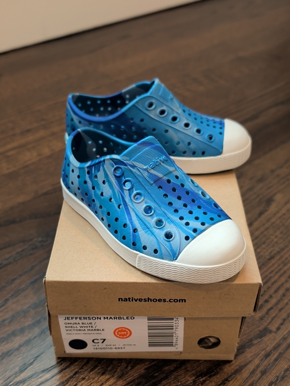 Native Jefferson Toddler Kids Slip On Shoe - Marbled Omura Blue Size:C7